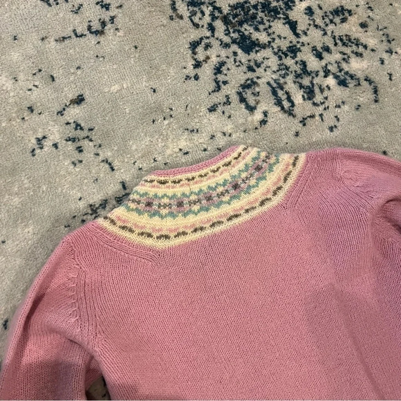 Vintage 80s light pink wool pearl buttons fair isle Eddie Bauer sweater Medium - Picture 7 of 10